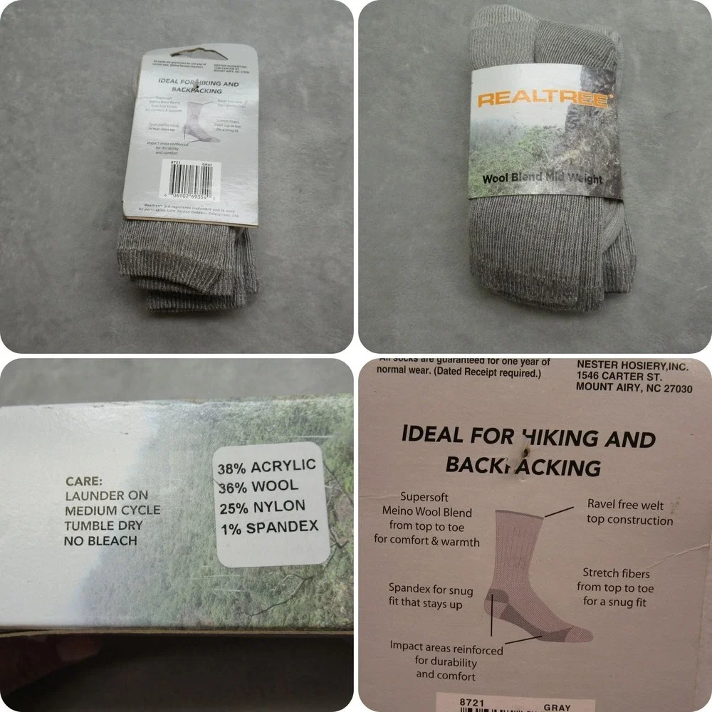 Realtree Socks Womens Medium 6-10 Gray Mid‎ Weight Wool Blend NEW